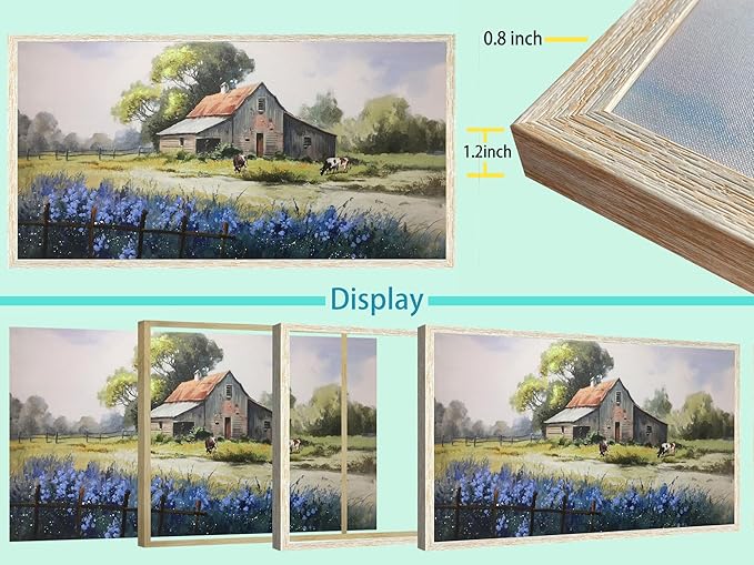 Ardemy Farmhouse Canvas Wall Art Large Framed Vintage Farm Cow Pictures Wall Decor Living Room Village Nature Painting Artwork Wall Art Bedroom Dining Room Home Office, 58"x29"