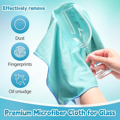 Maxcheck 24 Pack Magic Cleaning Cloth, 16 x 16 Inch Microfiber Glass Cleaning Cloths Reusable Lint Free Microfiber Towels for Kitchen Dish, Windows, Mirror, Glass, Car(Green)