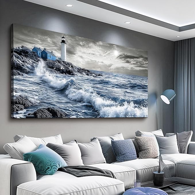 ZUITINGHUA Canvas Wall Art For Living Room Large Wall Decor For Office Bedroom Decorations Wave Landscape Pictures Watch Tower Painting Artwork Room Wall Mural Aesthetic Home Decor 30x60 In