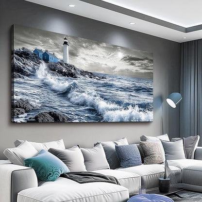 ZUITINGHUA Canvas Wall Art For Living Room Large Wall Decor For Office Bedroom Decorations Wave Landscape Pictures Watch Tower Painting Artwork Room Wall Mural Aesthetic Home Decor 30x60 In