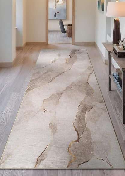 Bloom Rugs Caria Washable Non-Slip 12 ft Runner - Ivory/Gold Modern Abstract Runner for Entryway, Hallway, Bathroom, and Kitchen - Exact Size: 2'6" x 12'