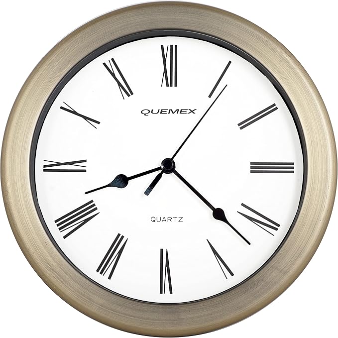 JUSTIME 8.5 inch Brushed Metal Water Resistant Wall Clock, Special for Small Space, Office, Boats, RV (WM86-RB-R Retro Bronze)