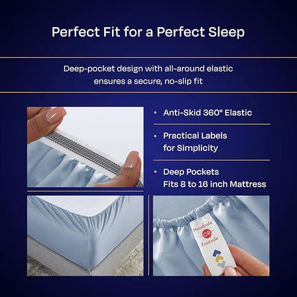 California Design Den King Sheets Set - Luxury 1000 Thread Count Sateen, Thick and Natural 100% Cotton Bed Sheet Set, Deep Pockets, Soft, Breathable and Durable Bedding - Blue