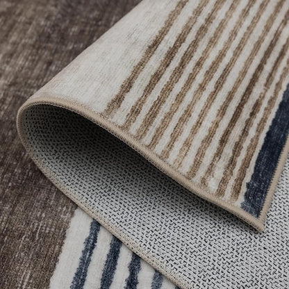ReaLife Rugs Machine Washable Area Rug Runner - Living Room Bedroom Bathroom Kitchen Entryway Office - Non-Slip Baking Low Pile Stain Resistant Premium - Modern Geometric - Theo - Beige 2'6" x 8'