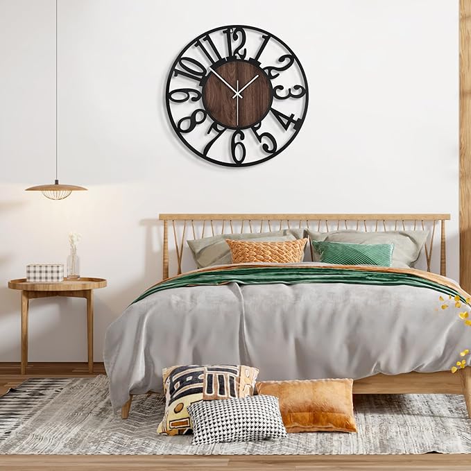 Large Wall Clock for Living Room Decor, 20 Inch Non Ticking Silent, Battery Operated Modern Vintage Oversized Wall Clock for Bedroom Kitchen