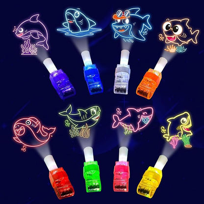 24PCS Cartoon Shark Party Favors-Fish Baby LED Finger Lights：Glow-in-the-Dark Light-Up Toys Bulk for Kids,Under the Sea Birthday Party Decorations Supplies,Goodie Bags Stuffers, Classroom Prizes Gifts