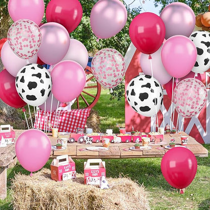 Pink Cow Balloons, 12Inch 50pcs Hot Pink Cow Balloons with Confetti Balloon for Girl Bithday Baby Shower Party Farm Animal Themed Party Decor