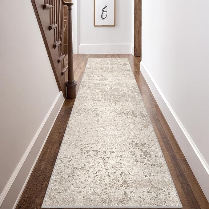 Art&Tuft Non-Slip Runner Rug - 3x12 Runner Rug Washable Low-Pile Rugs Runners, Soft Distressed Carpet Runner for Bedroom Bathroom Kitchen Laundry Living Room, Beige