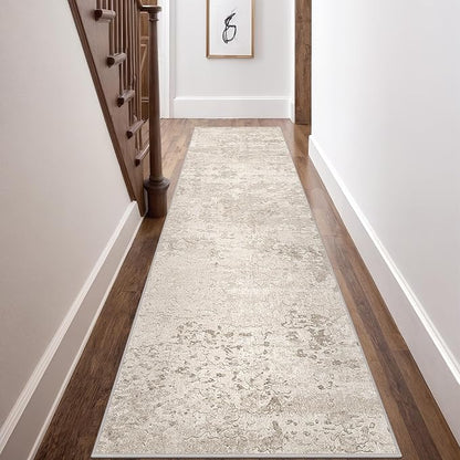 Art&Tuft Non-Slip Runner Rug - 3x12 Runner Rug Washable Low-Pile Rugs Runners, Soft Distressed Carpet Runner for Bedroom Bathroom Kitchen Laundry Living Room, Beige
