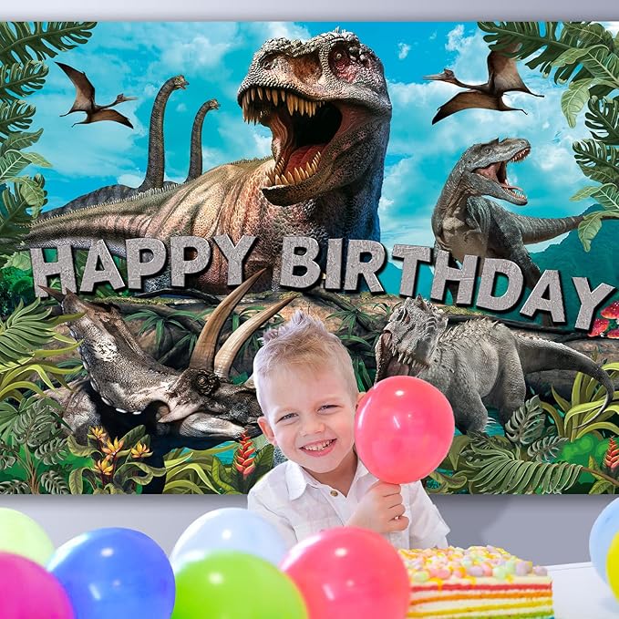 Dinosaur Backdrop,7x5FT Dinosaurs Background Dinosaur Birthday Backdrop Party Decor Dinosaur World Banner Dinosaur Theme Birthday Party Backdrop Supplies for Kids Green#1