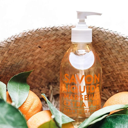Compagnie de Provence Savon de Marseille Extra Pure Liquid Soap - Orange Blossom - 16.7 Fl Oz Glass Pump Bottle and 33.8 fl oz Plastic Bottle Refill