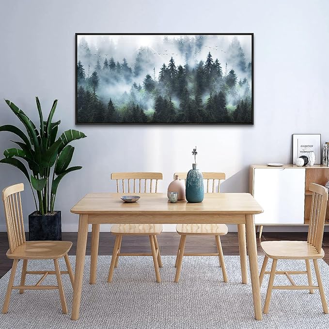 Wapluam Foggy Forest Landscape Canvas Wall Art - Black Framed Canvas Prints for Living Room, Office, Bedroom Wall Decor