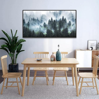 Wapluam Foggy Forest Landscape Canvas Wall Art - Black Framed Canvas Prints for Living Room, Office, Bedroom Wall Decor