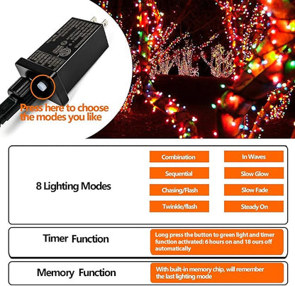 Upgraded 75.8 FT 200 LED Multicolored Christmas Lights Outdoor and Indoor, Extendable Green Wire, Memory Function & Timer & 8 Modes, Waterproof Super Bright Lights for Xmas Tree Holiday Party Garden