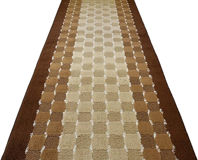 Custom Cut Hallway Runner Rug, Slip Resistant, 31 Inch Wide X Your Choice of Length, Checkered Brown, 31 Inch X 28 feet