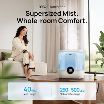 Dreo Humidifiers for Bedroom, 6L Top Fill Quiet Supersized Cool Mist Humidifier for Large Room, 60 Hour Runtime, Ultrasonic Humidifiers for Home, Baby, Plant, Indoor, Night Light, Blue