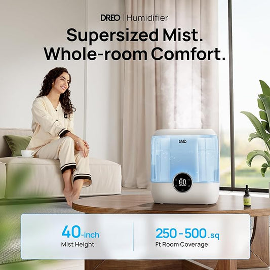 Dreo Humidifiers for Bedroom, 6L Top Fill Quiet Supersized Cool Mist Humidifier for Large Room, 60 Hour Runtime, Ultrasonic Humidifiers for Home, Baby, Plant, Indoor, Night Light, Blue