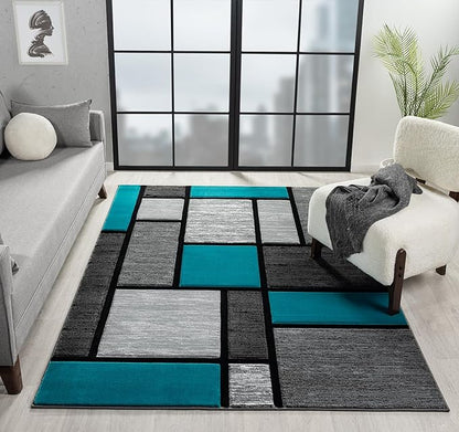 Ultra Soft Area Rug - Modern Abstract Design for Living Room & Bedroom - Foldable, Stain Resistant, Easy to Clean - (8x11, Turquoise)