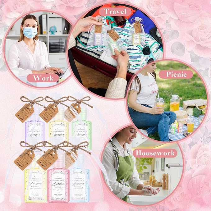 Frienda 24 Sets Christmas Thank You Hand Sanitizer Bulk Gift Set Mini Travel Size Hand Sanitizers with Organza Bags Tags Appreciation Gift for Women Employee Coworker Team Teacher Nurse Graduation
