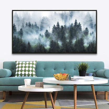 Wapluam Large Wall Art For Living Room Wall Decor For Office Bedroom Wall Decorations Canvas Prints Artwork Foggy Forest Landscape Pictures Modern Wall Painting Black Framed Home Wall Art 30"X60"