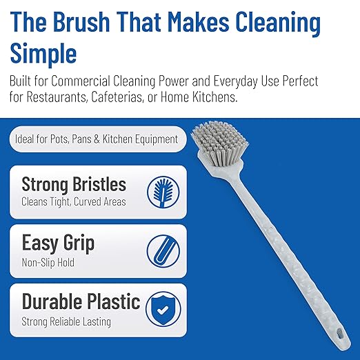 SPARTA 40501EC23 Plastic Large Scrub Brush, Kitchen Brush, Utility Brush With Long Handle For Cleaning, 20 Inches, Gray