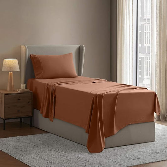 Nestl Twin XL Sheets Set, 3 Piece XL Twin Microfiber Sheets, Rust, Deep Pocket, Luxury Bed Sheets