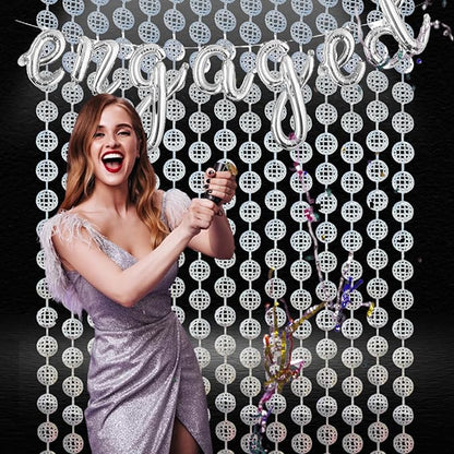 BRAVESHINE Hanging Balls Party Streamers Backdrop - 2 Pack Silver Tinsel Foil Fringe Curtains for Christmas/70s/80s/90s/Discoball/Birthdays/Bachelorette/Engagement/Music/Dance/New Years Decorations
