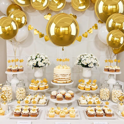 12Pcs Gold Round Foil Balloons, 22" 15" 10" 4D Ball Balloons, Metallic Gold Foil Balloon for Birthday Graduation Wedding Anniversary New Year Eve Disco Party Backdrop Decorations
