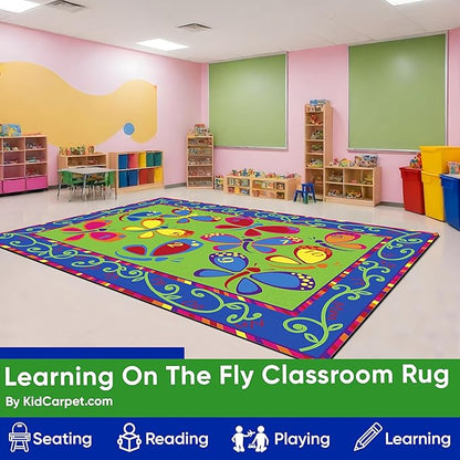 Learning On The Fly Classroom Rug, 4' x 6', Multicolored, Educational Classroom Rug, Kids Learning Play Mat | Area Rug for Bedroom or Playroom