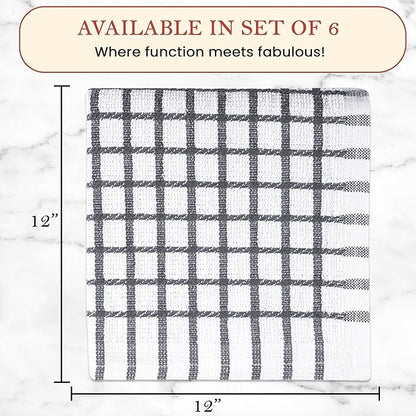 Vintage Vista 100% Cotton Dish Cloths (Pack of 6) - Dish Rags for Washing Dishes - Reusable & Highly Absorbent Kitchen Towels - Kitchen Rags for Christmas - (12" x 12" - Slate Grey Checkered)