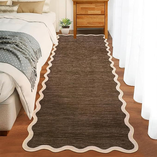 GarveeHome Scalloped Washable Runner Rugs 2x6 Rug Runner Modern Non Slip Kitchen Rugs Indoor Entryway Rug Farmhouse Soft Bath Mat Stain Resistant Carpet for Bedroom Hallway Laundry 2'x6' Dark Brown