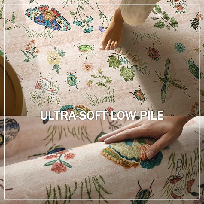 Machine Washable Rugs for Living Room: 6x9 Area Rugs Bedroom Rug Stain Resistant Non Slip Low Pile Soft Lightweight Carpet for Kitchen Dining Room Nursery Kids Room Home Office Farmhouse