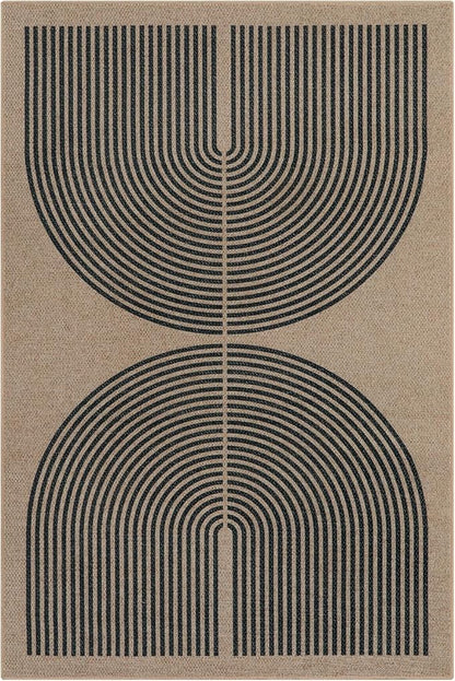 Lahome Modern Rainbow Easy Jute Office Rug, Outdoor Patio Rug 4x6 for Living Room Washable Carpet for Bedroom, Farmhouse Contemporary Non Slip Non Shedding Black Carpet for Backyard