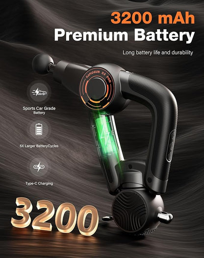 R3 Pro 3-in-1 Massage Gun with Vibration - 18mm Amplitude & 6500RPM Deep Tissue Percussion Massager for Pain Relief in Back, Shoulder, Leg - Gift for Athletes