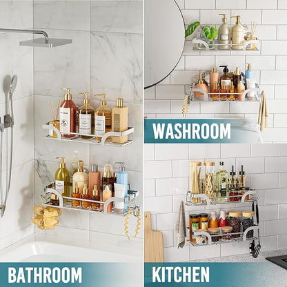 TAILI Shower Caddy Suction Cup 2 Pack, Heavy Duty Bathroom Basket, Bath Shelves for Inside,Stainless Steel Shower Holder Organizer for Bathroom Storage & Home Decor,No Drilling,Silver