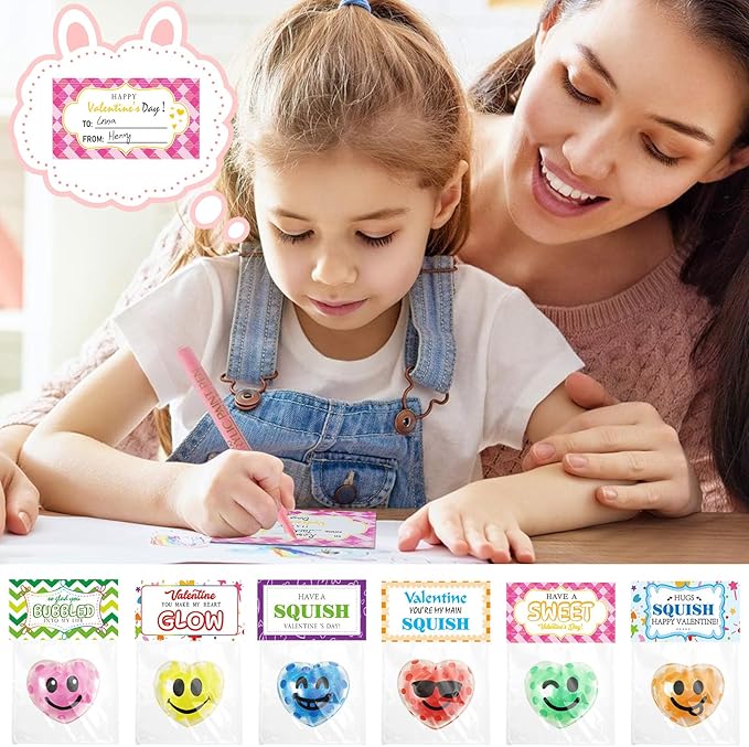 28 Pack Valentines Day Gifts for Kids ,Squishy Stress Balls Toys with Valentine Cards Classroom Prizes Exchange Gifts Prizes Valentine Party Favors Valentines Day Gifts for Kids Boy Girl