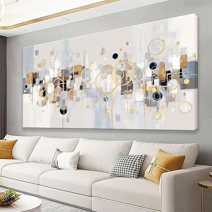 Abstract Wall Art Decor Modern Minimalist Circles Gold Grey Artwork Canvas Wall Art For Bedroom Living Room Kitchen Bathroom Apartment Home Wall Decor 20x40 Inch Ready To Hang