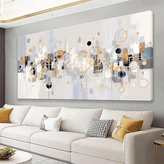 Abstract Wall Art Decor Modern Minimalist Circles Gold Grey Artwork Canvas Wall Art For Bedroom Living Room Kitchen Bathroom Apartment Home Wall Decor 20x40 Inch Ready To Hang