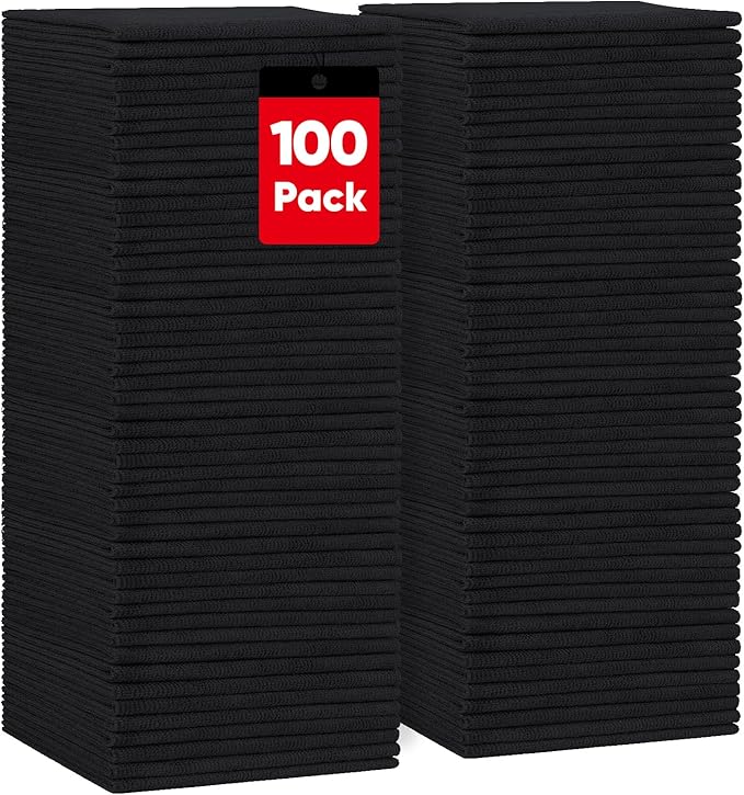HOMEXCEL Black Microfiber Cleaning Cloths 100 Pack, Highly Absorbent, Lint & Scratch-Free Cleaning Rags for House Kitchen, White Microfiber Towels for Car 11.5 x 11.5 inch
