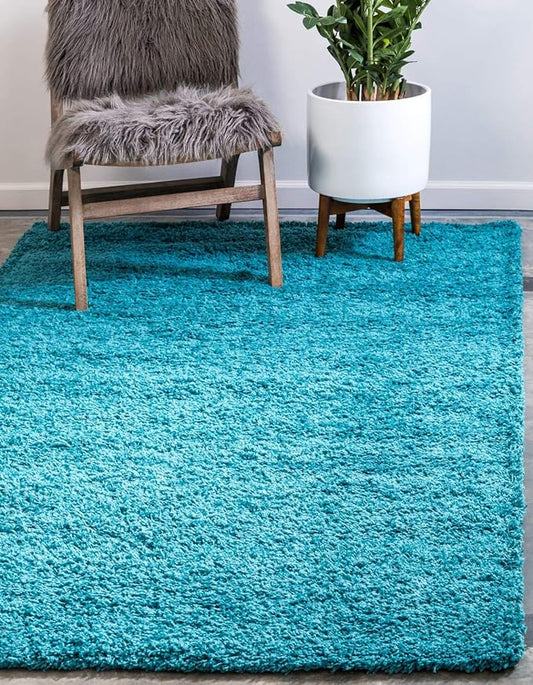 Unique Loom Solid Shag Collection Area Rug (6' 1" x 9' Rectangle, Deep Aqua Blue)
