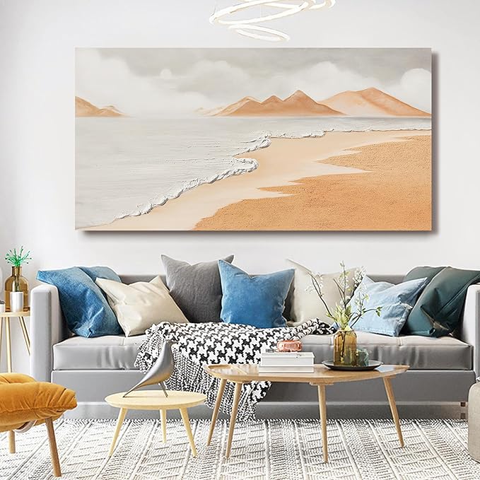 Canvas White Wall Art Decor Abstract Canvas Art Wall Decor Beach Coastal Wall Art Prints Large Modern Wall Art Decorations Oversized Artwork for Walls Bedroom Office Kitchen Wall Decor 29" X 58"