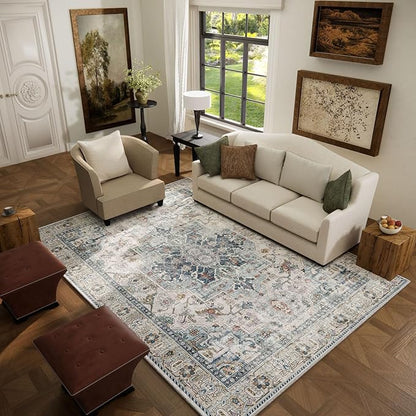 5x7 Area Rugs for Living Room: Washable Bedroom Rug Boho Vintage Rugs Stain Resistant Non Slip Low Pile Soft Lightweight Carpet for Kitchen Dining Room Farmhouse Nursery Kids Room Home Office