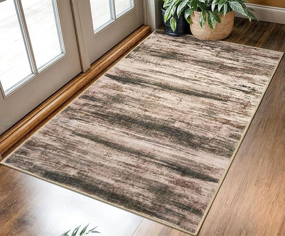 KOZYFLY Area Rug 3x5 Modern Ombre Living Room Rug, Washable Rugs for Bedroom Non-Slip Soft Stain Resistant Striped, Print Blush Brown Abstract Carpet for Living/Laundry/Kid Room