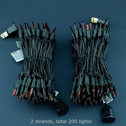 200 Count Orange Green & Purple Christmas Lights, Pack of 2 Strands 100 Count 33 ft Black Wire UL Listed Halloween String Light (Orange Green & Purple)