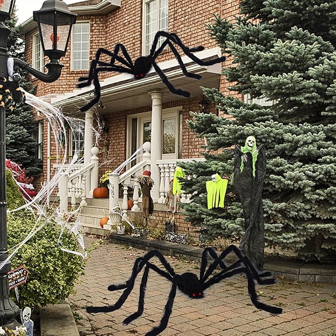 yosager Outdoor Halloween Decorations 2Pcs Realistic Giant Spiders, Huge Hairy Scary Halloween Spider Prop, Black Spooky Spider for Indoor House Outdoor Window Yard Patio Decor (60" 72")