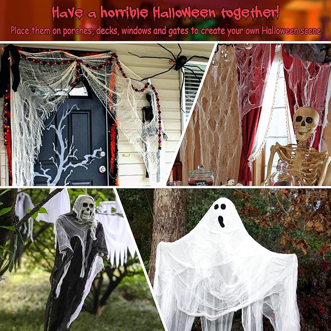 Legigo 6 Pack Halloween Creepy Cloths Cheesecloths, Spooky Black Mesh Fabric Cheese Cloths for Crafts, Scary Gauze Fabric for Party Supplies Home Wall Doorway Outdoor Yard Decor(Black,White,Purple)