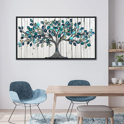 CHATYOUNG Wall Art for Living Room - Large Size 48"x24" Framed Paintings Green Tree of Life Grey White Background Modern Pictures Artwork for Bedroom Dining Room Office Kitchen Home Decor