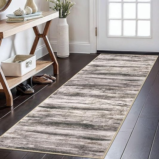 KOZYFLY Modern Abstract Runner Rugs 2x6, Washable Rug Runner Non-Slip Soft Kitchen Rugs, Print Blcak Brown Carpet Runner for Entryway Bathroom Laundry Room Foyer