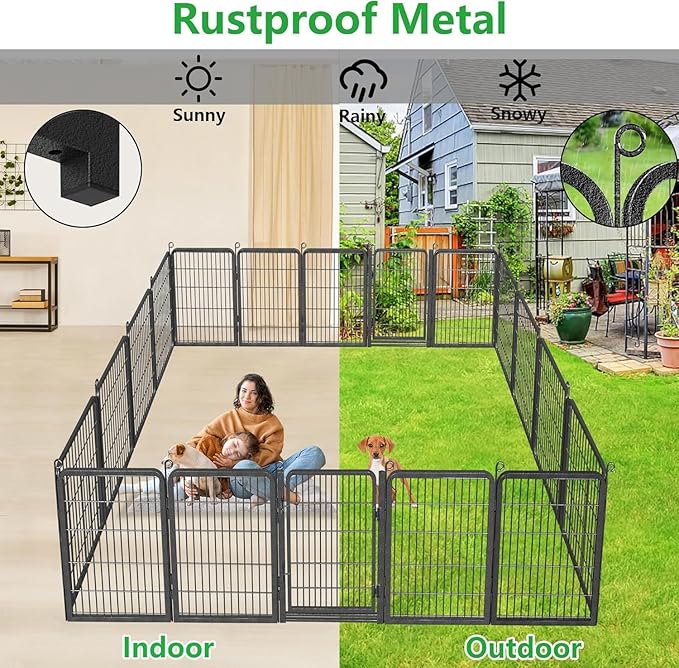 Dog Playpen Outdoor, 32" Height 10 Panels Pet Fence with Low Threshold Full Gate, Large Dog Fence Outdoor for Yard, Heavy Duty Pet Playpen Metal Play Pen Fence for RV Camping