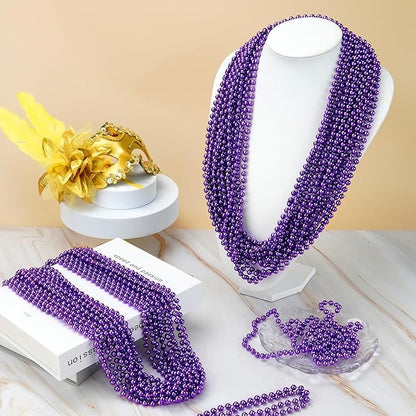 YAXINRUI 144 PCS Purple Bead Necklace, Purple Mardi Gras Beads, Halloween Beads Necklaces, 33 Inch Round Beaded Necklace Costume Necklace for Mardi Gras Christmas Halloween Party Favors